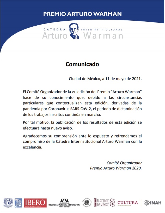 Aviso Premio Cátedra Arturo Warman
